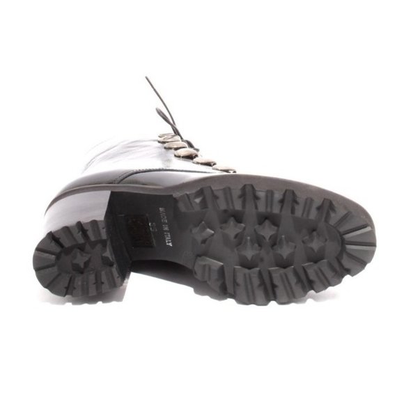 Italian Black Patent Leather Lace-Up Zip-Up Ankle Heel Boots - Picture 8 of 8